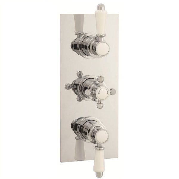 Traditional Two-Way (Triple) Concealed Thermostatic Shower Valve 2 Outlet Options - Chrome Finish