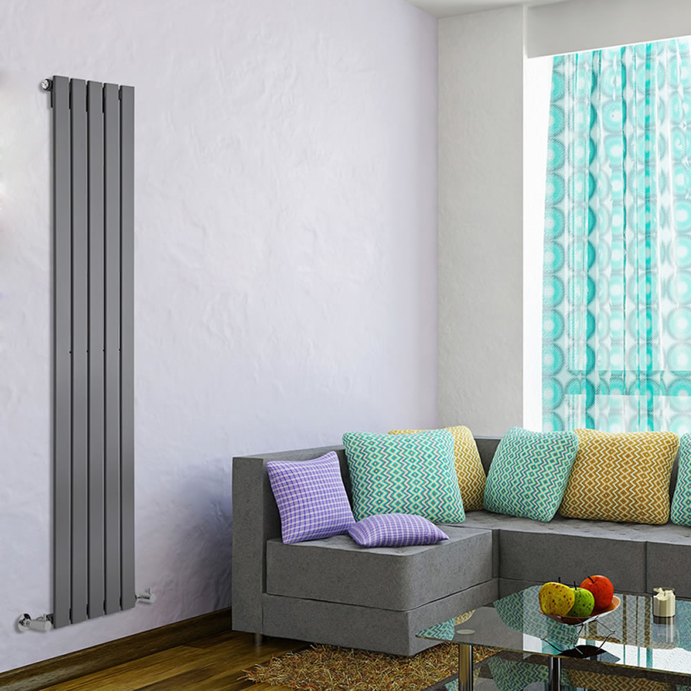 Delta - Anthracite Vertical Single Slim-Panel Designer Radiator - 63" x 13.75"