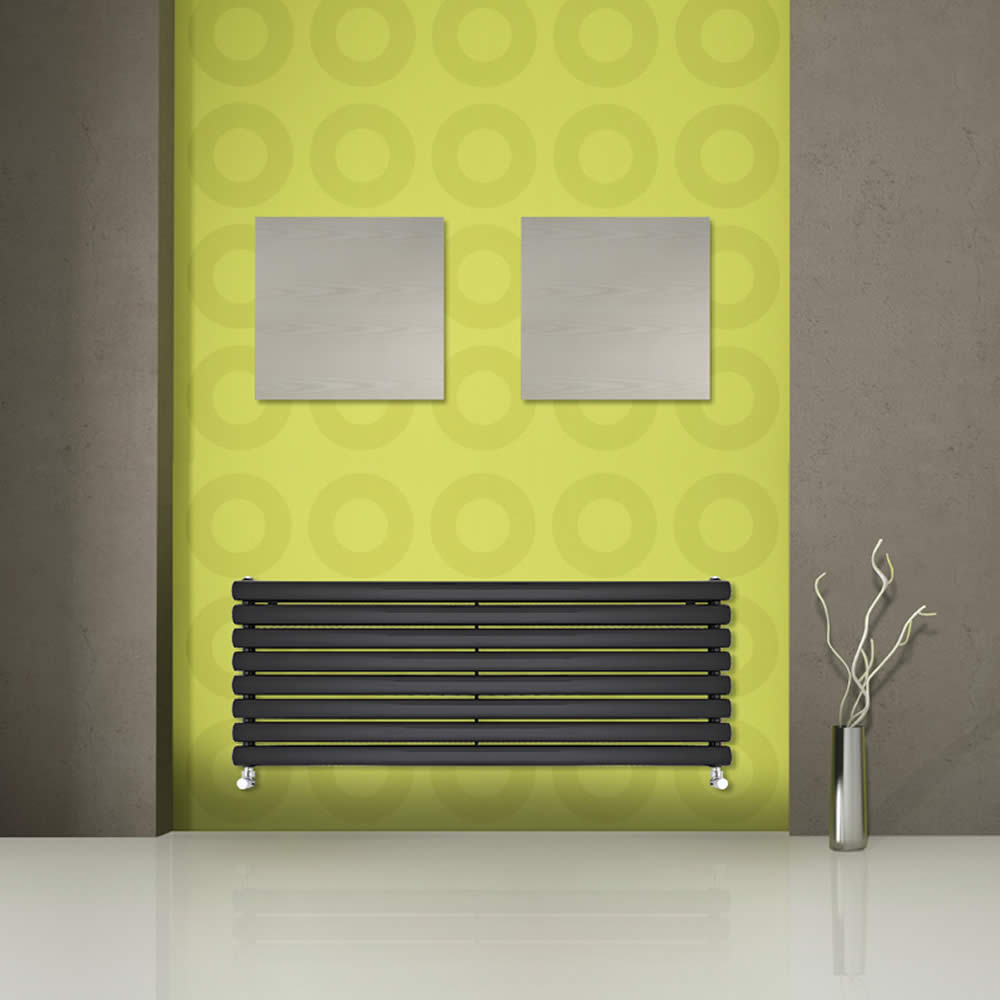 Revive - Black Horizontal Double-Panel Designer Radiator - 18.5" x 63"