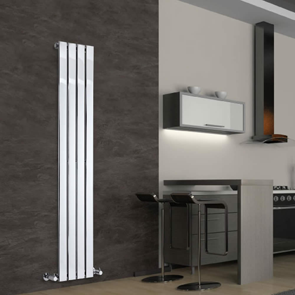 Delta - Chrome Vertical Single Slim-Panel Designer Radiator - 63" x 11.75"