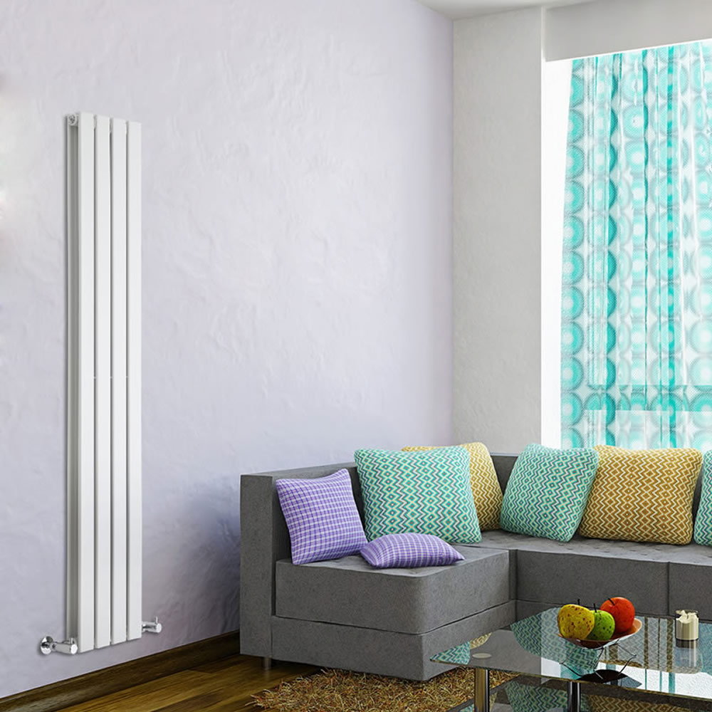 Delta - White Vertical Double Slim-Panel Designer Radiator - 63" x 11"