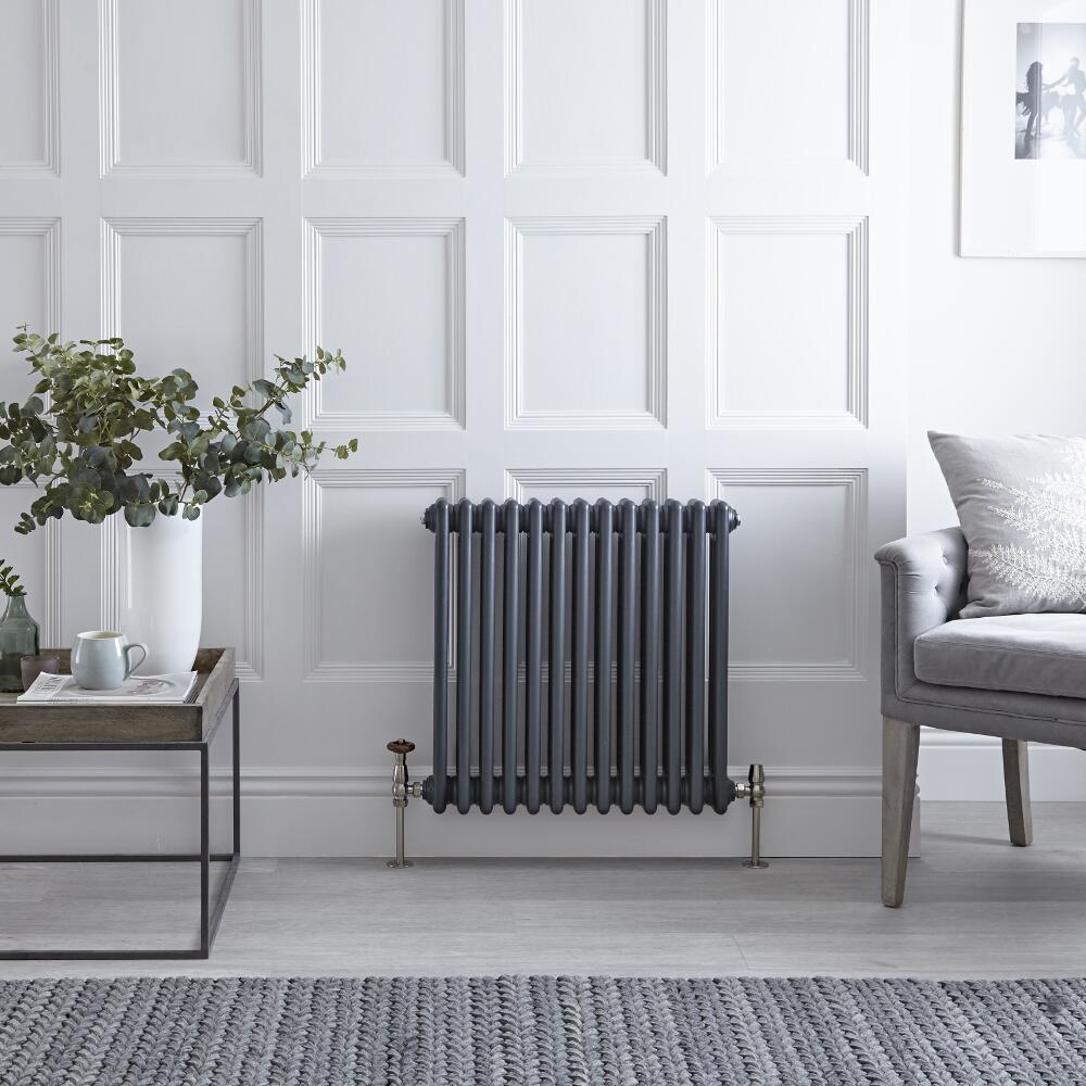 Regent - Anthracite Horizontal 3-Column Traditional Cast-Iron Style Radiator - 23.5" x 23"