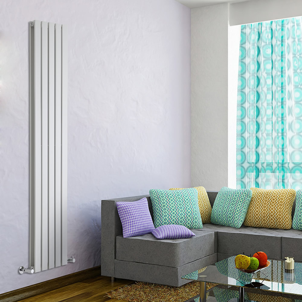 Delta - White Vertical Double Slim-Panel Designer Radiator - 70" x 13.75"