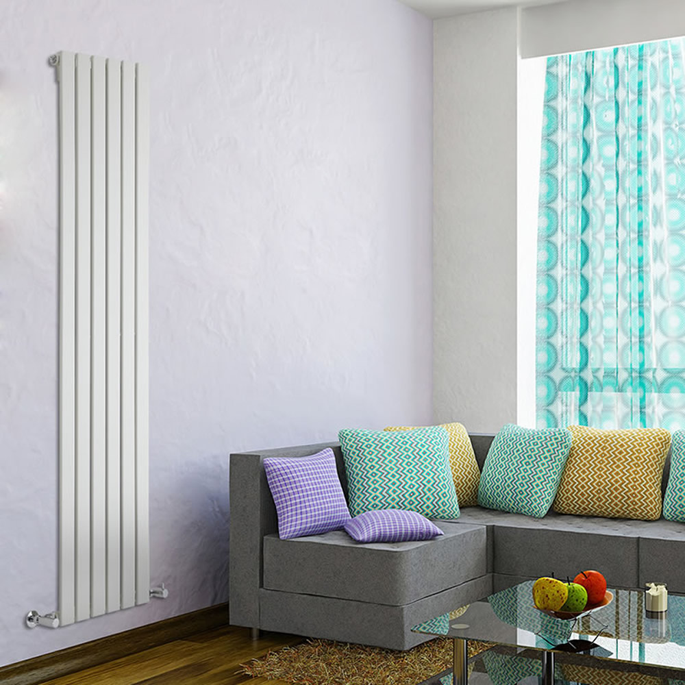 Delta - White Vertical Single Slim-Panel Designer Radiator - 70" x 16.5"