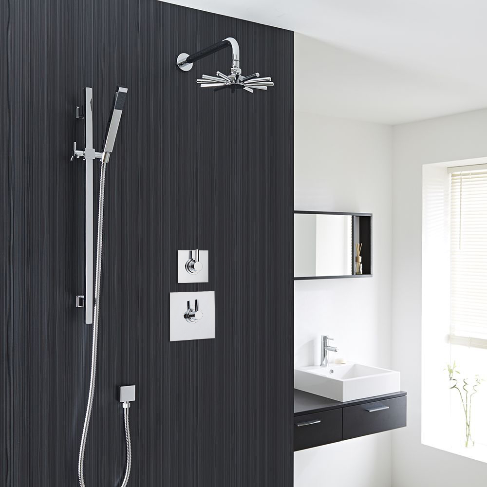 2-Outlet Shower System with Cloudburst Head, Hand Shower & Diverter Valve