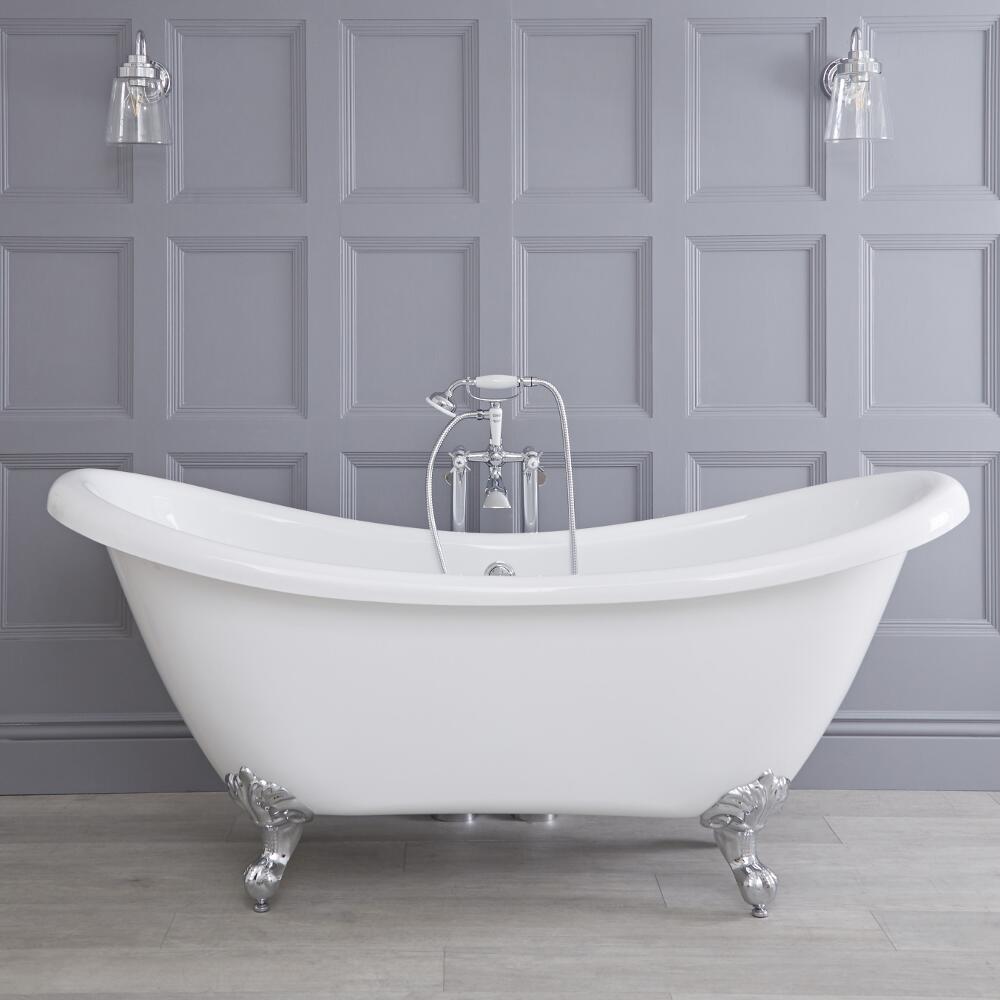 Traditional Acrylic Double Ended Roll Top Freestanding Slipper Bath Tub 70"