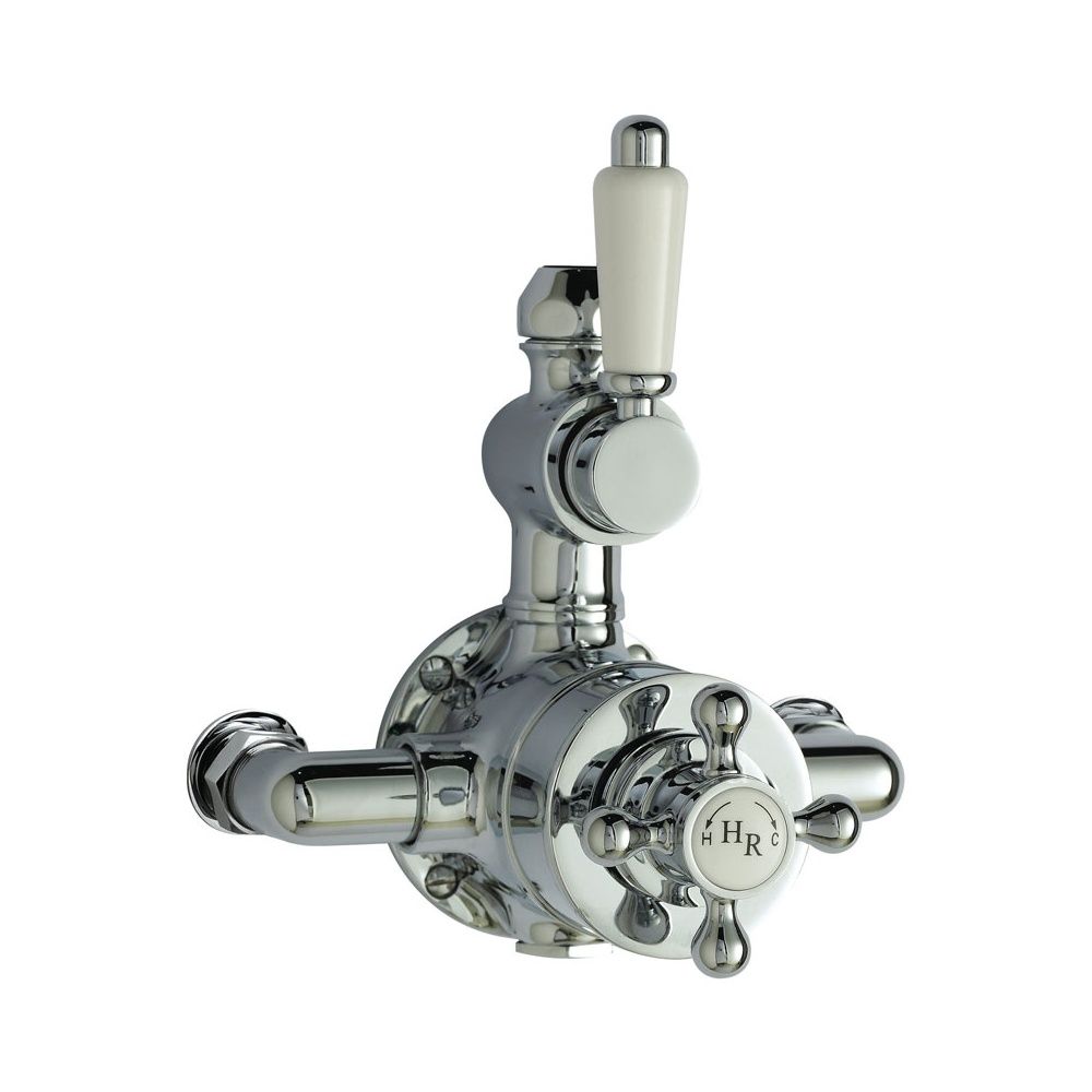 Traditional Twin Exposed Thermostatic Bathroom Shower Faucet Valve - Chrome Finish
