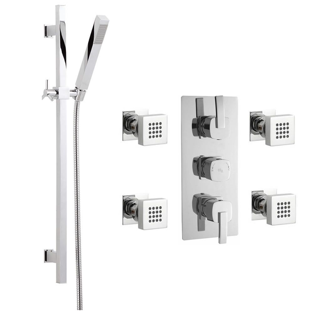 Arco Triple Concealed Thermostatic Shower Valve, Slider Rail Kit And Body Jets - Chrome Finish