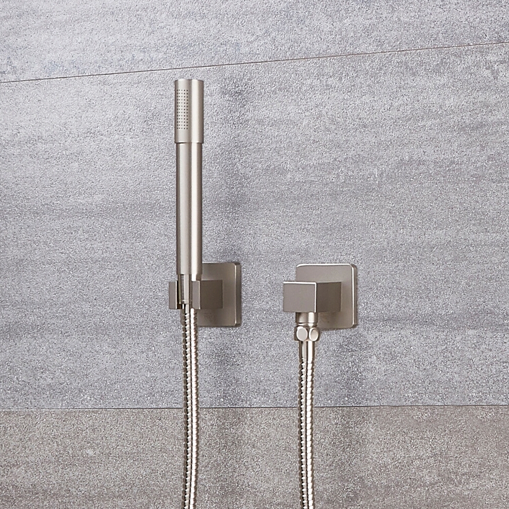 Eclipse Round Brushed Nickel Shower Kit with Integrated Outlet Elbow and Parking Bracket