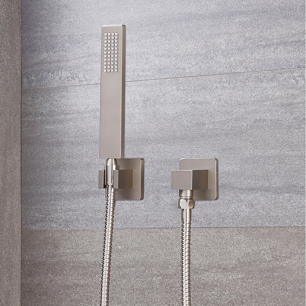 Arcadia Sqaure Brushed Nickel Shower Kit with Integrated Outlet Elbow and Parking Bracket