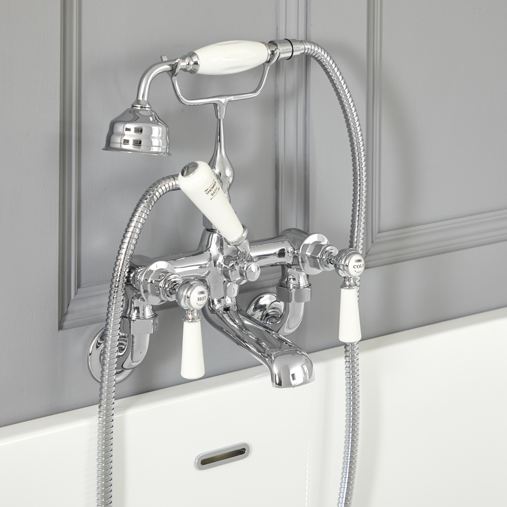 Elizabeth - Traditional Wall Mounted Lever Handle Tub Faucet with Telephone Style Hand Shower - Multiple Finishes Available