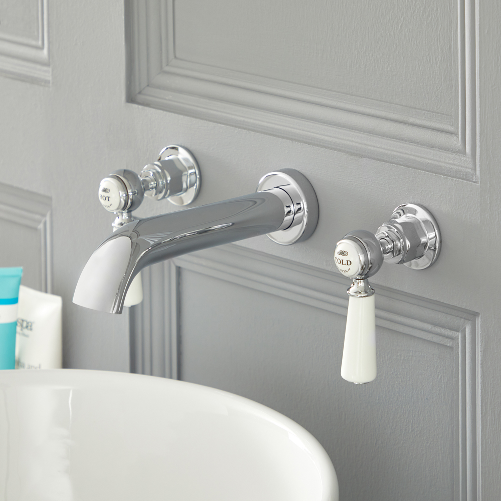 Elizabeth - Traditional Wall Mounted Lever Handle Widespread Bathroom Faucet - Multiple Finishes Available