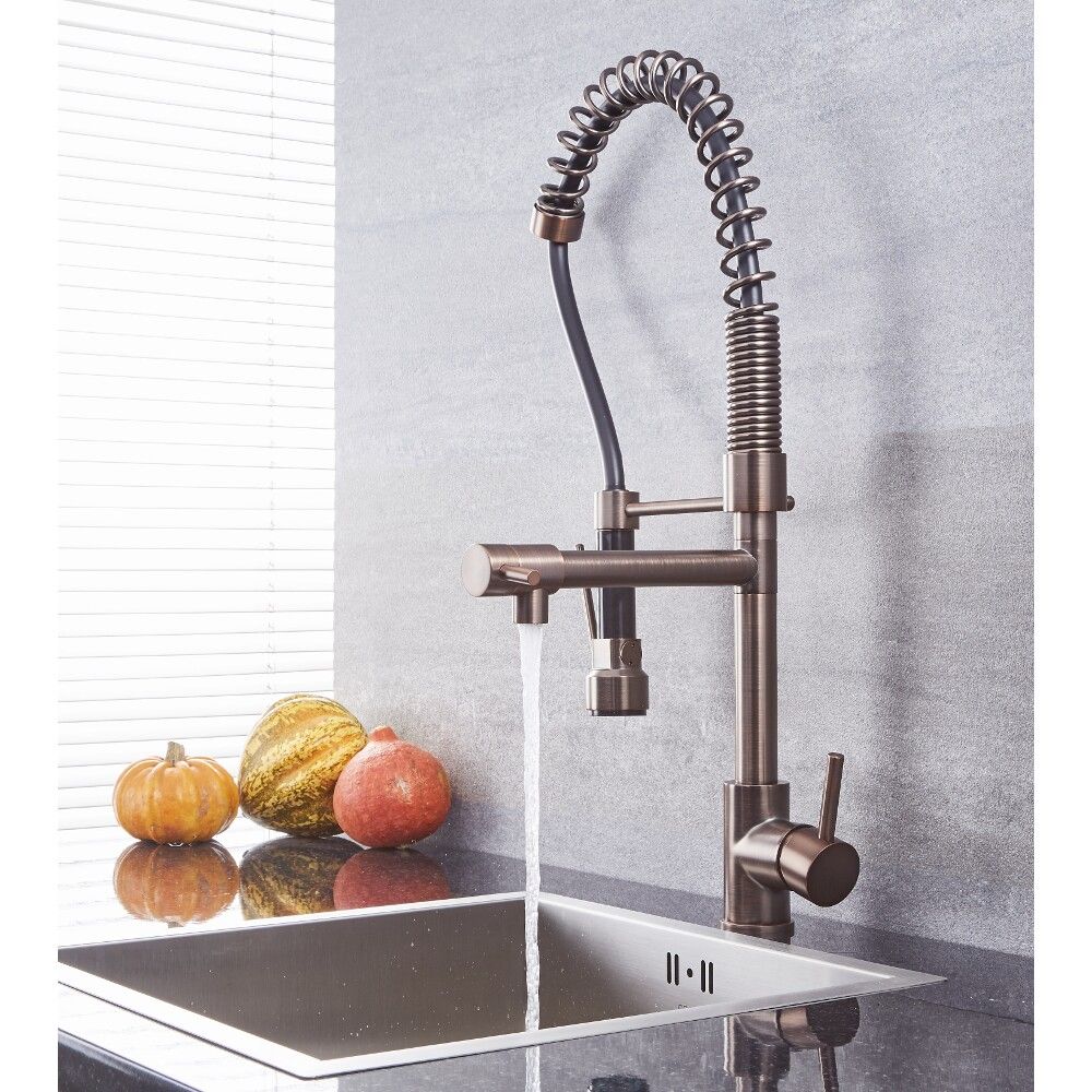 Quest Oil Rubbed Bronze Kitchen Faucet With Spring Spout And Pot Filler