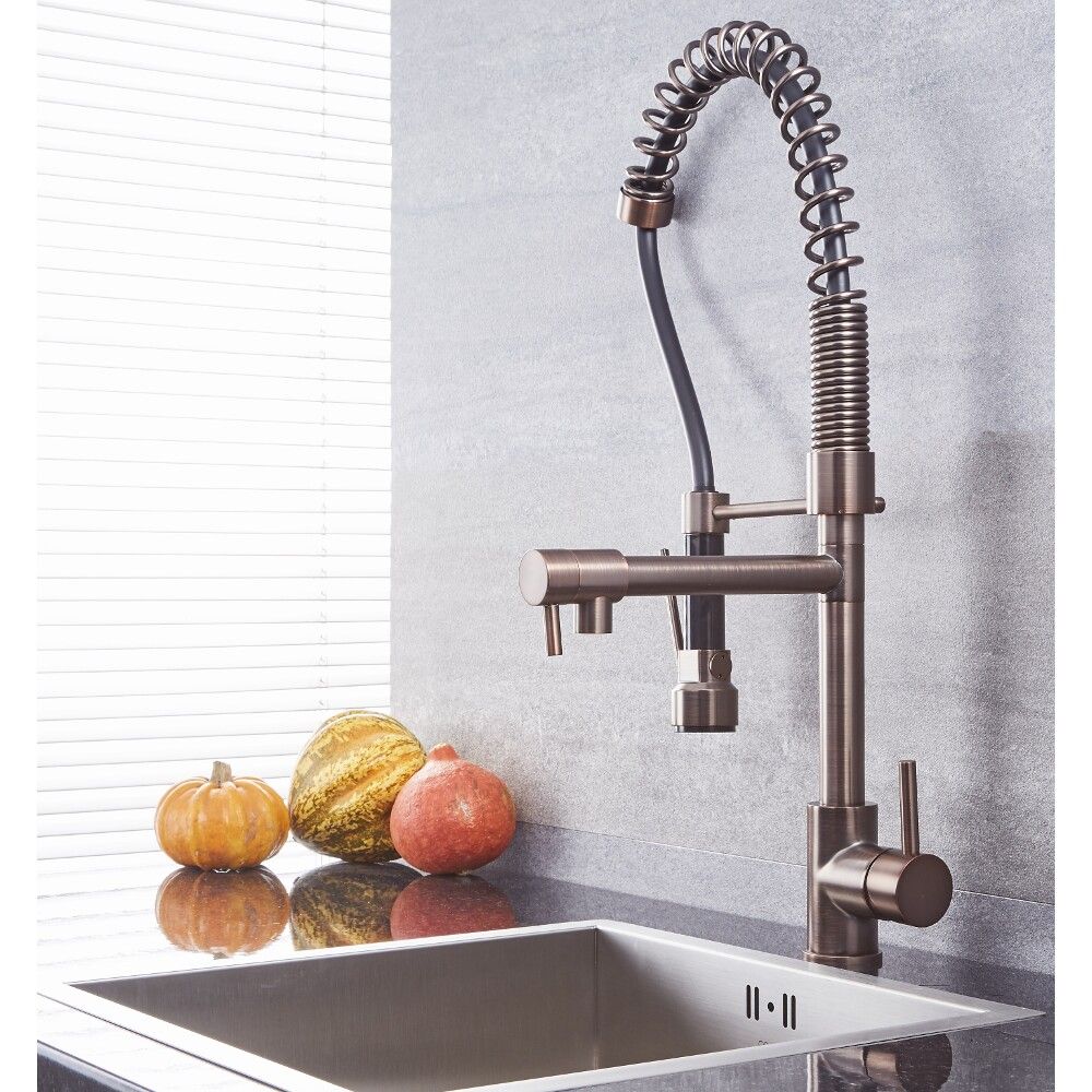 Quest - Oil-Rubbed Bronze Kitchen Faucet with Spring Spout and Pot ...