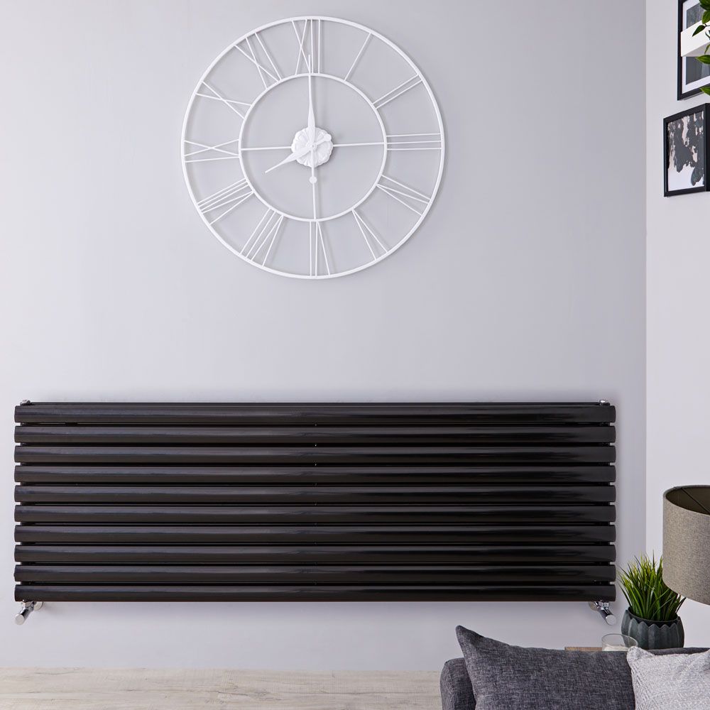 Half Panelling Radiator Revive - Black Horizontal Double-Panel Designer Radiator - 23.25