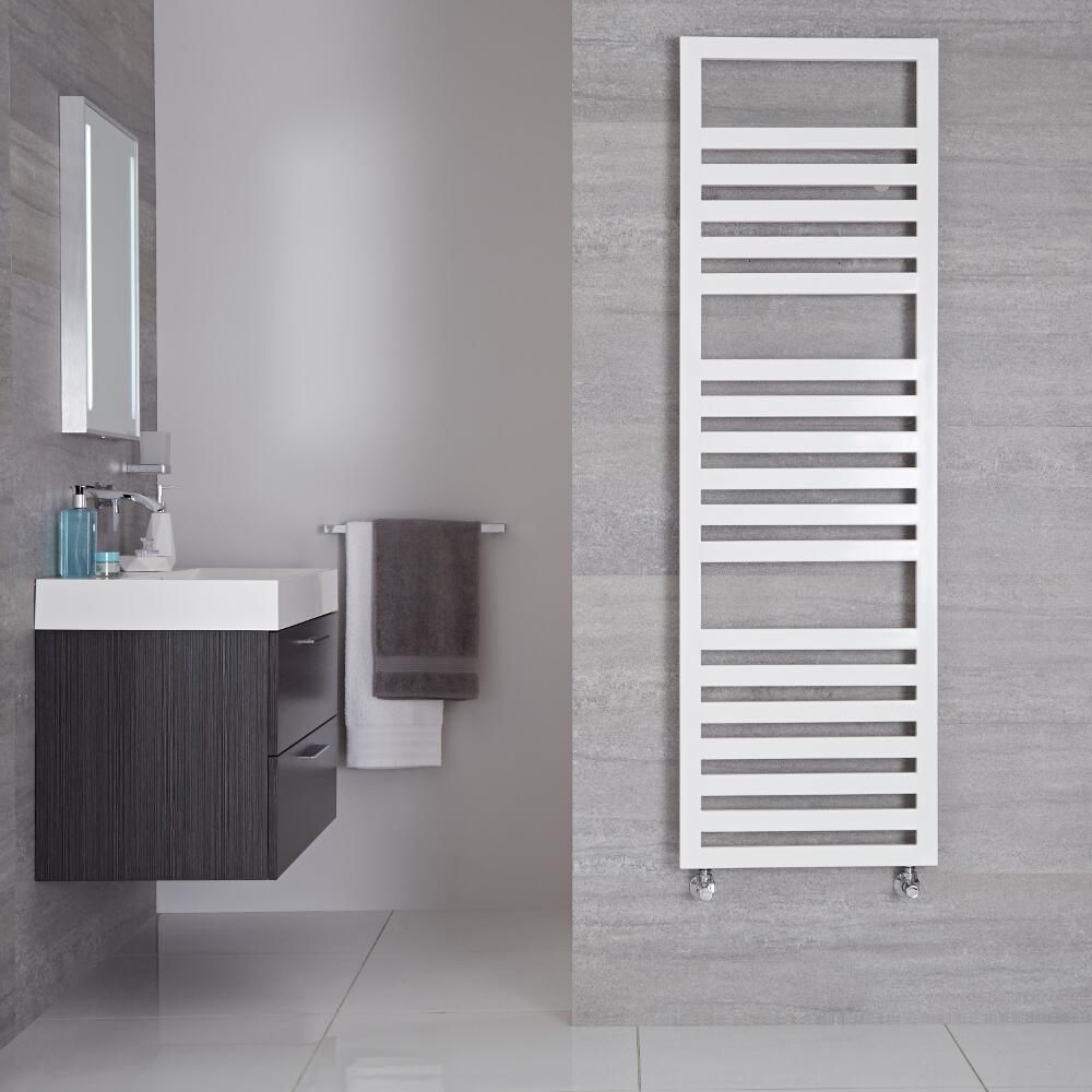 Ponza White Hydronic Designer Towel Warmer 63 x 19.75