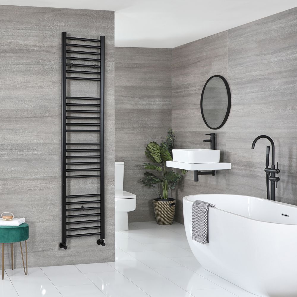 Nox Matt Black Hydronic Flat Towel Warmer 70 7 8 x 15 3 4