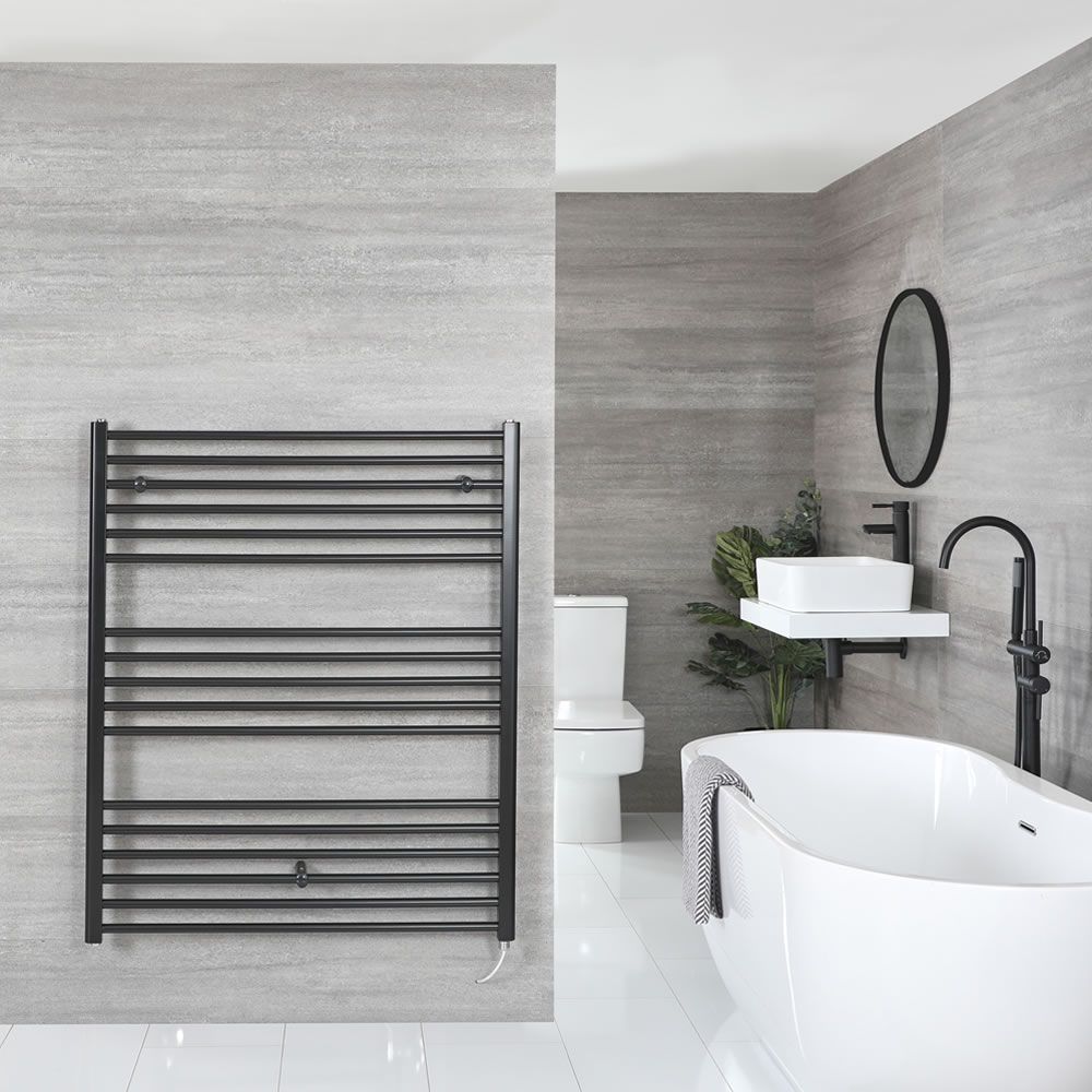 Nox Electric Matte Black Flat Plug In Towel Warmer 47 1 4 x 39 3 8