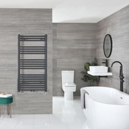 Neva Electric - Anthracite Flat Plug-In Towel Warmer - 46 3/4” x 23 5/8”