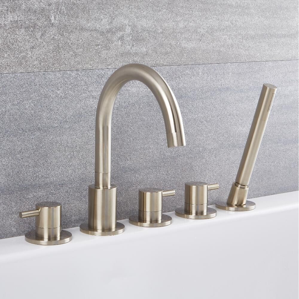 Quest Brushed Nickel Roman Tub Faucet With Hand Shower