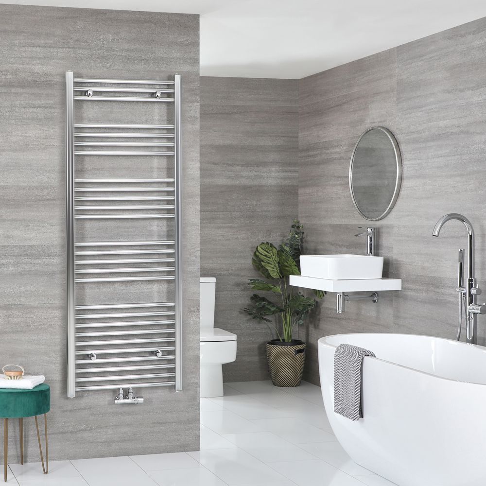 Neva - Chrome Hydronic Central Connection Flat Towel Warmer - 63” x 19 5/8”