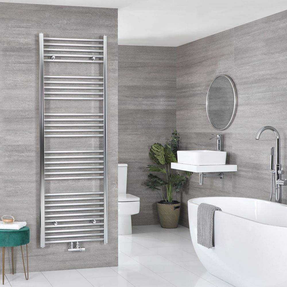 Neva - Chrome Hydronic Central Connection Flat Towel Warmer - 70 1/4” x 19 5/8”