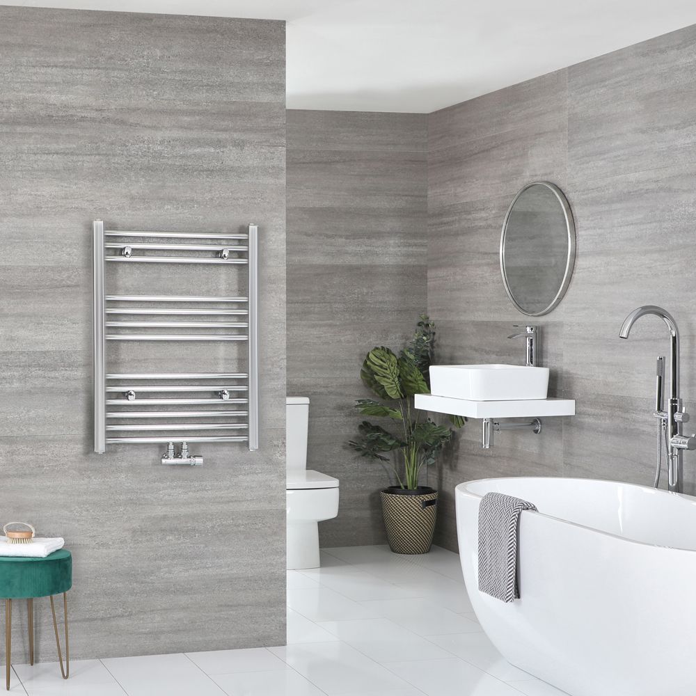 Neva - Chrome Hydronic Central Connection Flat Towel Warmer - 31 5/8” x 19 5/8”