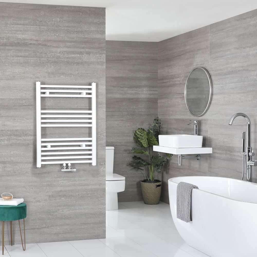 Neva - White Hydronic Central Connection Flat Towel Warmer - 31 5/8” x 19 5/8”