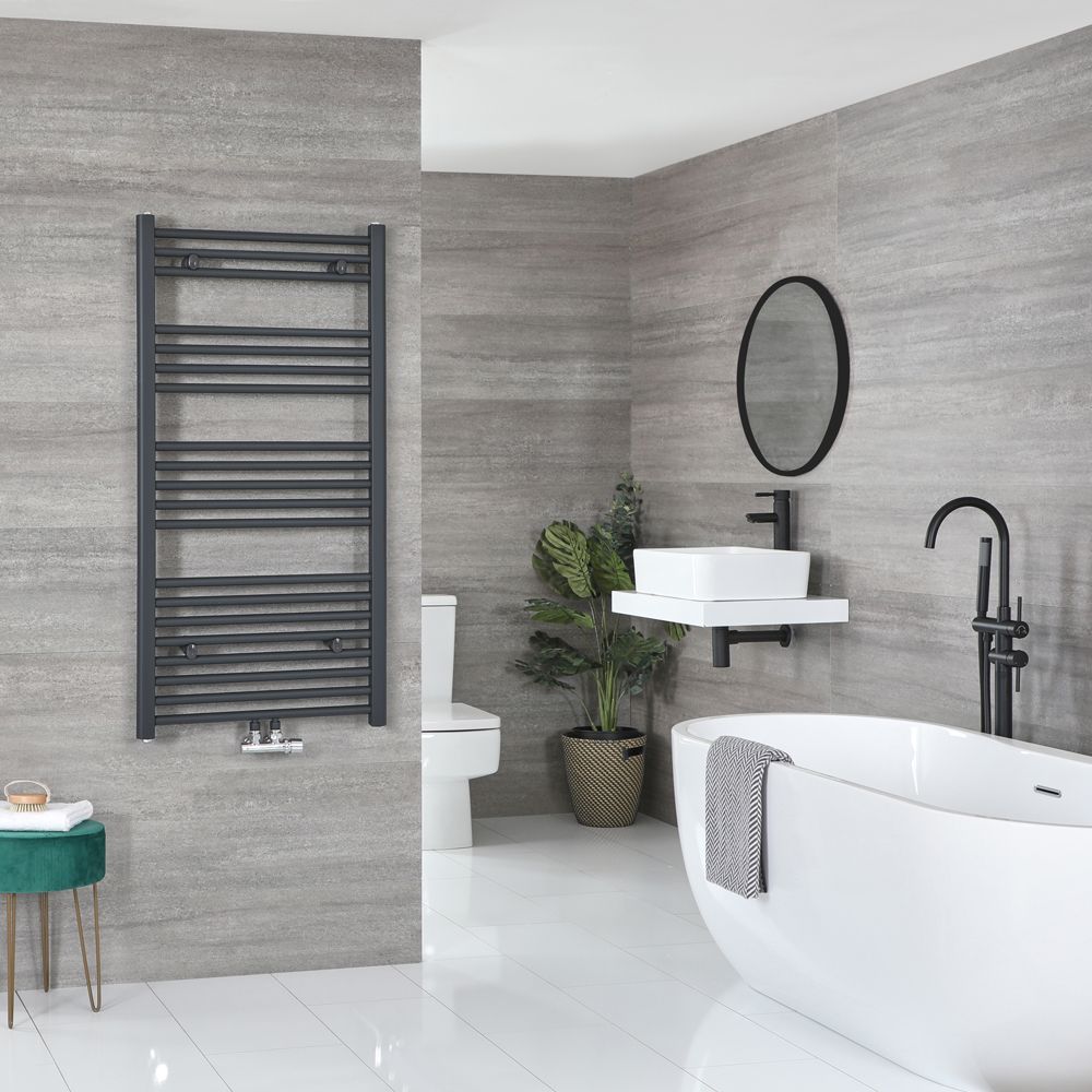 Neva - Anthracite Hydronic Central Connection Flat Towel Warmer - 46 3/4” x 23 5/8”