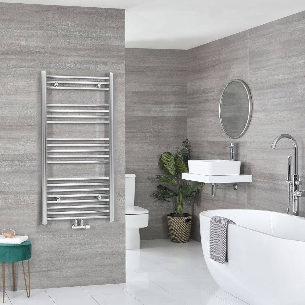 Neva - Chrome Hydronic Central Connection Flat Towel Warmer - 46 3/4” x 23 5/8”