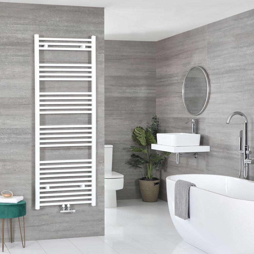Neva - White Hydronic Central Connection Flat Towel Warmer - 63” x 23 5/8”