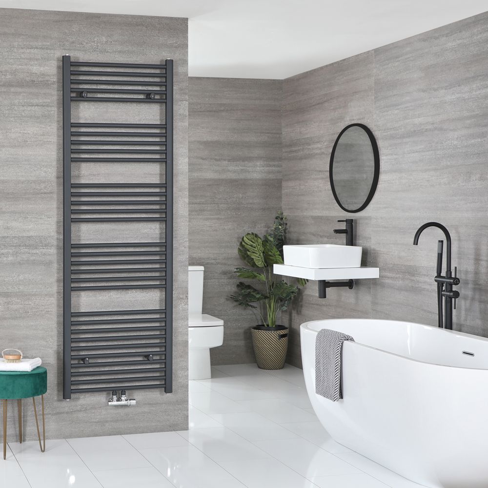 Neva - Anthracite Hydronic Central Connection Flat Towel Warmer - 70 1/4” x 23 5/8”