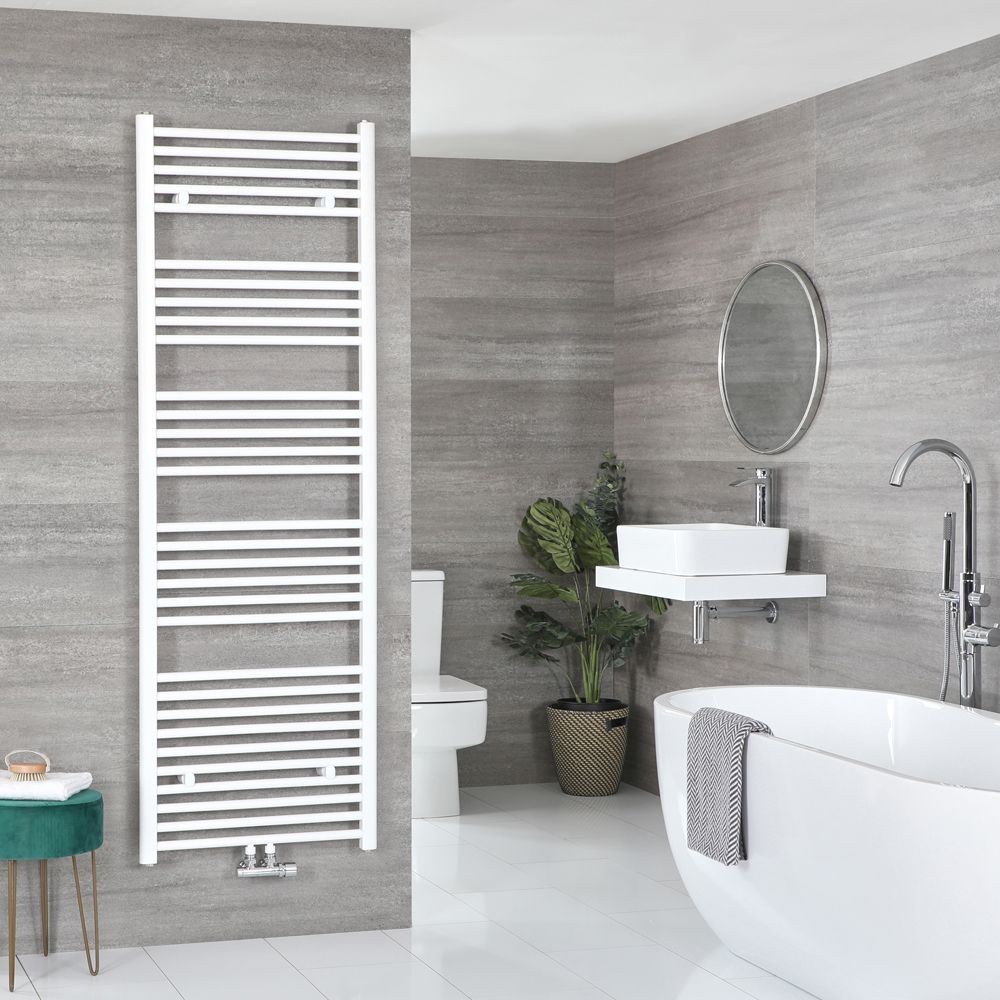 Neva - White Hydronic Central Connection Flat Towel Warmer - 70 1/4” x 23 5/8”