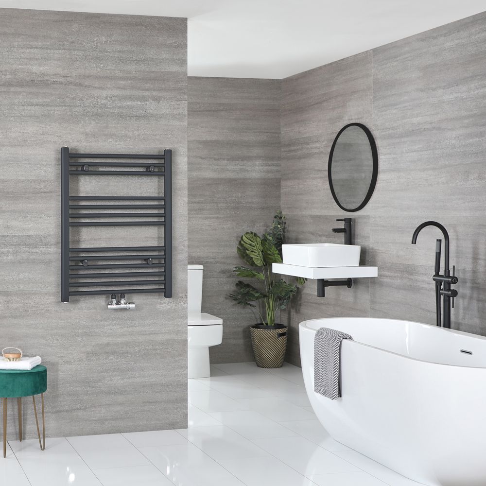 Neva - Anthracite Hydronic Central Connection Flat Towel Warmer - 31 5/8” x 23 5/8”