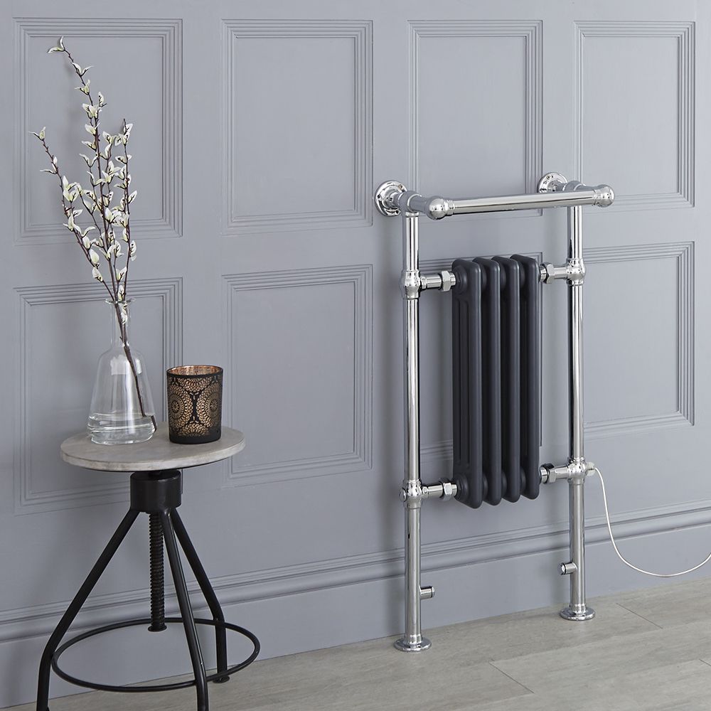 Marquis Electric - Anthracite Traditional Plug-In Heated Towel Warmer with Drying Rail - 36.75" x 17.75"