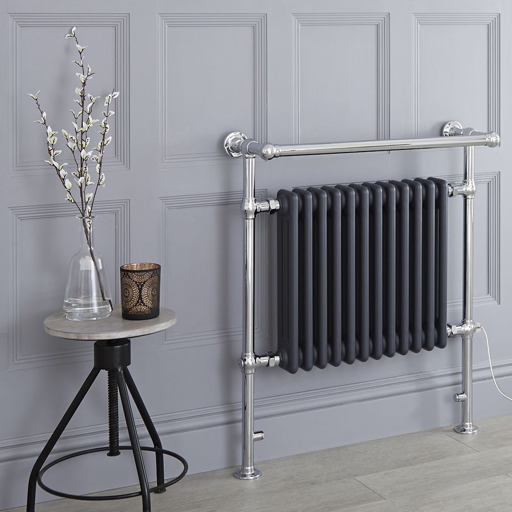 Marquis Electric - Anthracite Traditional Plug-In Heated Towel Warmer with Drying Rail - 36.75" x 31.25"
