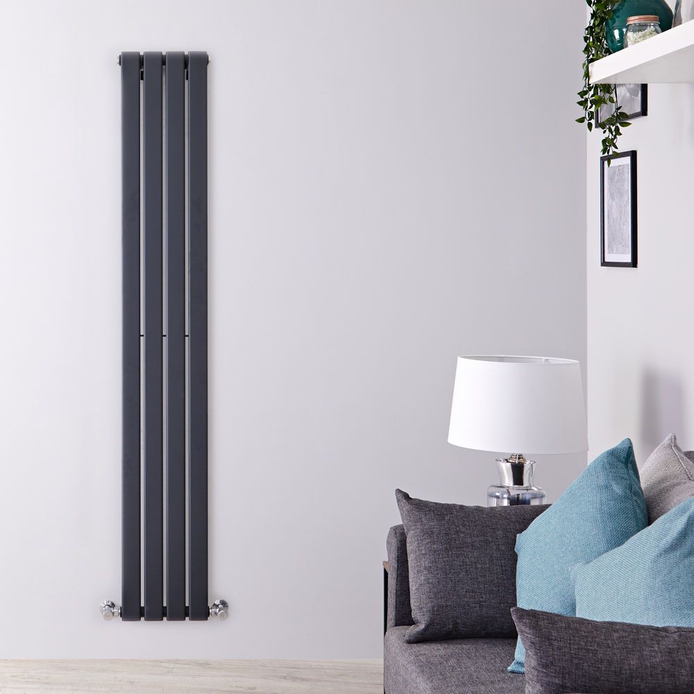 Delta - Anthracite Vertical Single Slim-Panel Designer Radiator - 63" x 11"