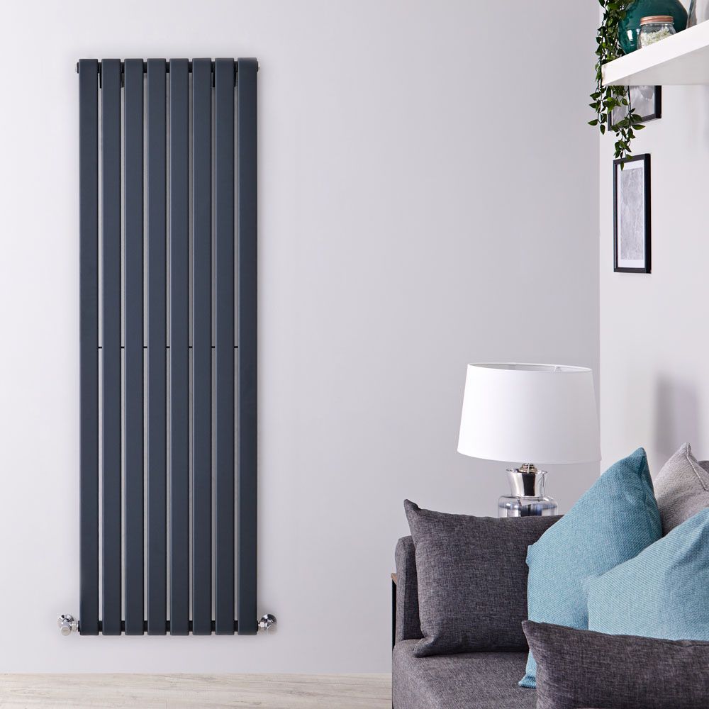 Delta - Anthracite Vertical Single Slim-Panel Designer Radiator - 63" x 22"