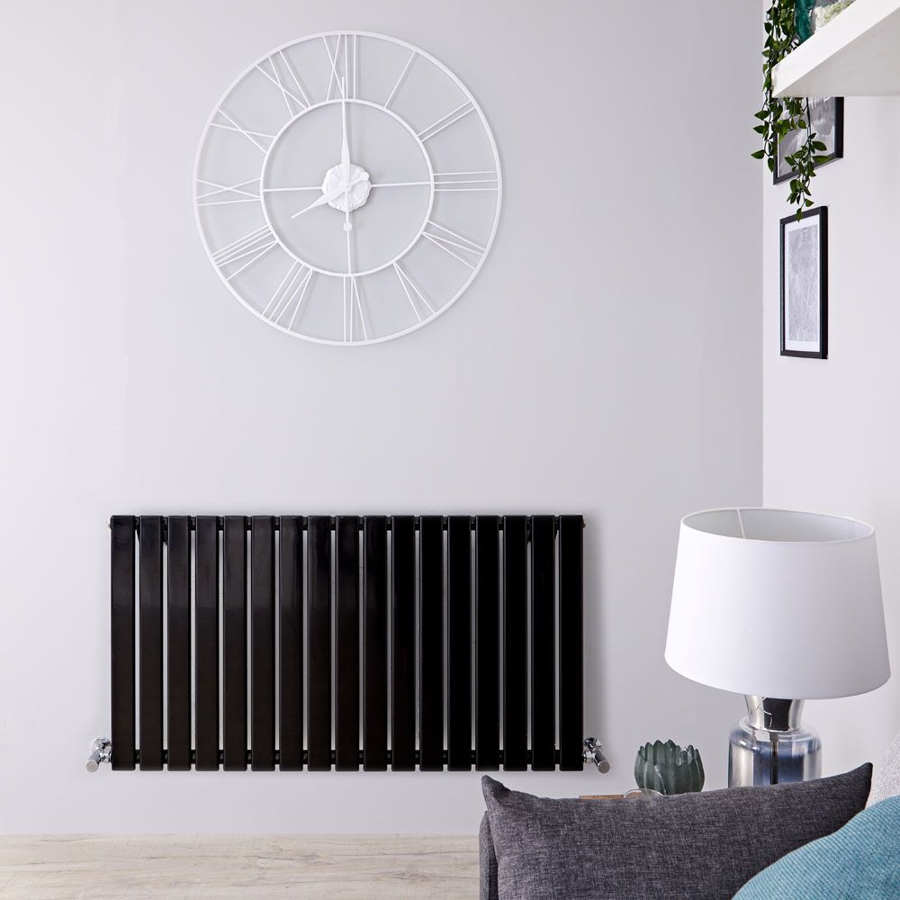 Delta - Black Horizontal Single Slim-Panel Designer Radiator - 25" x 46.75"