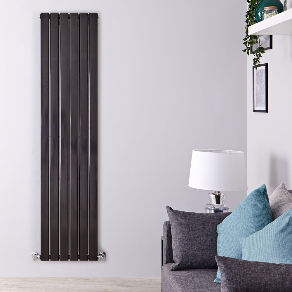 Delta - Black Vertical Double Slim-Panel Designer Radiator - 63" x 16.5"