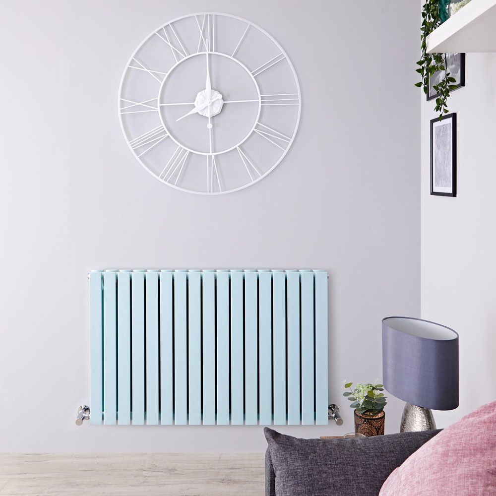 Sloane - Mint Green Double Flat Panel Horizontal Designer Radiator - 25" x 39.5"