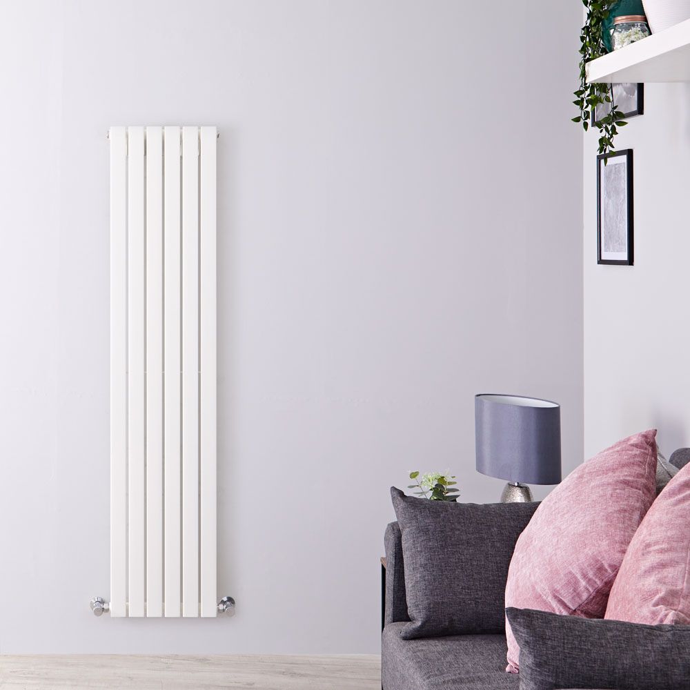 Sloane - White Vertical Single Flat-Panel Designer Radiator - 63" x 14"