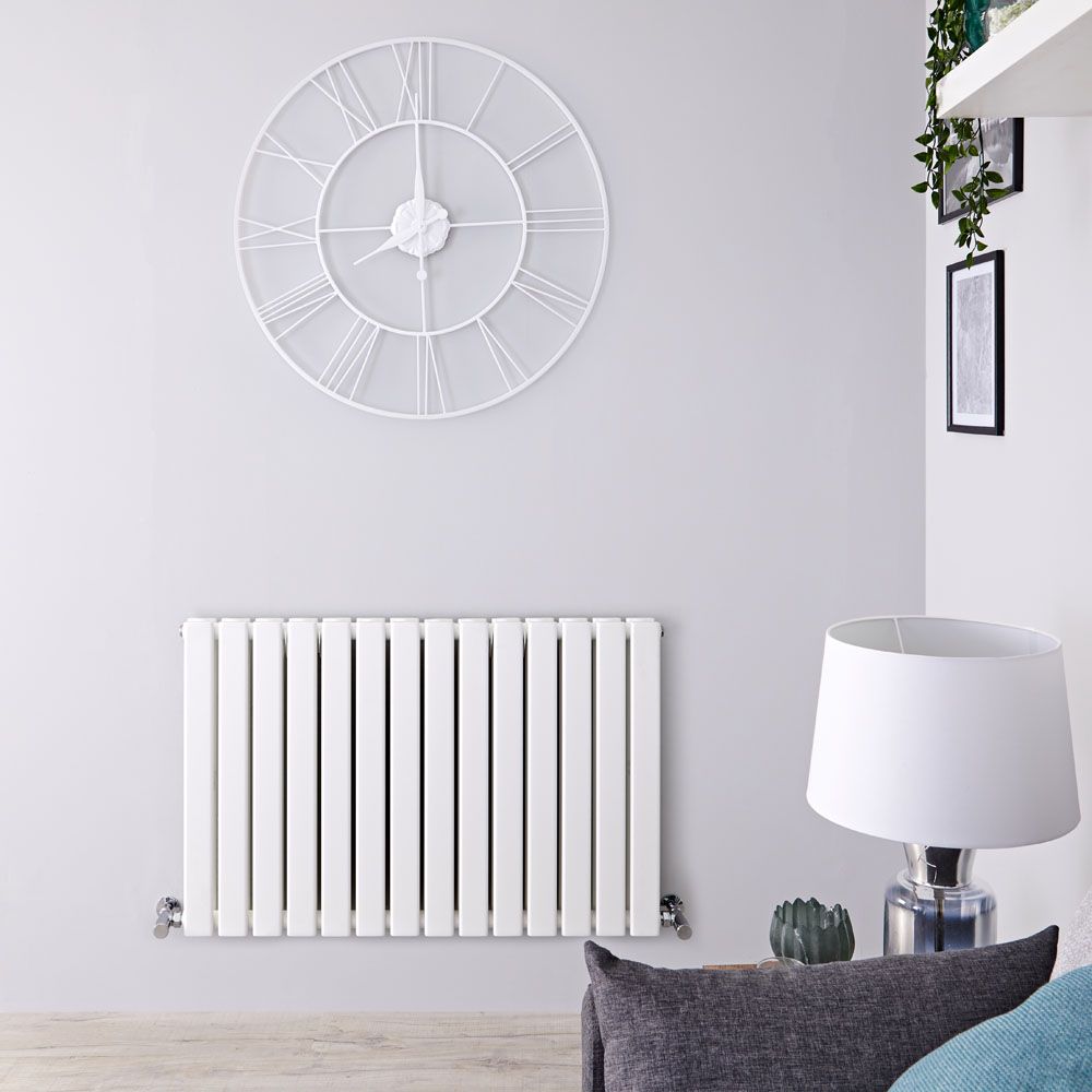 Delta - White Horizontal Double Slim-Panel Designer Radiator - 25" x 38.5"