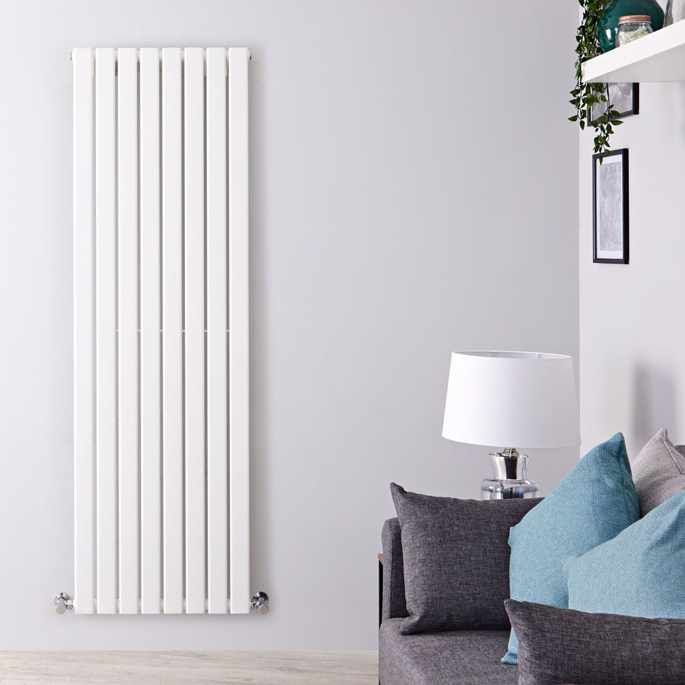 Delta - White Vertical Single Slim-Panel Designer Radiator - 63" x 22"