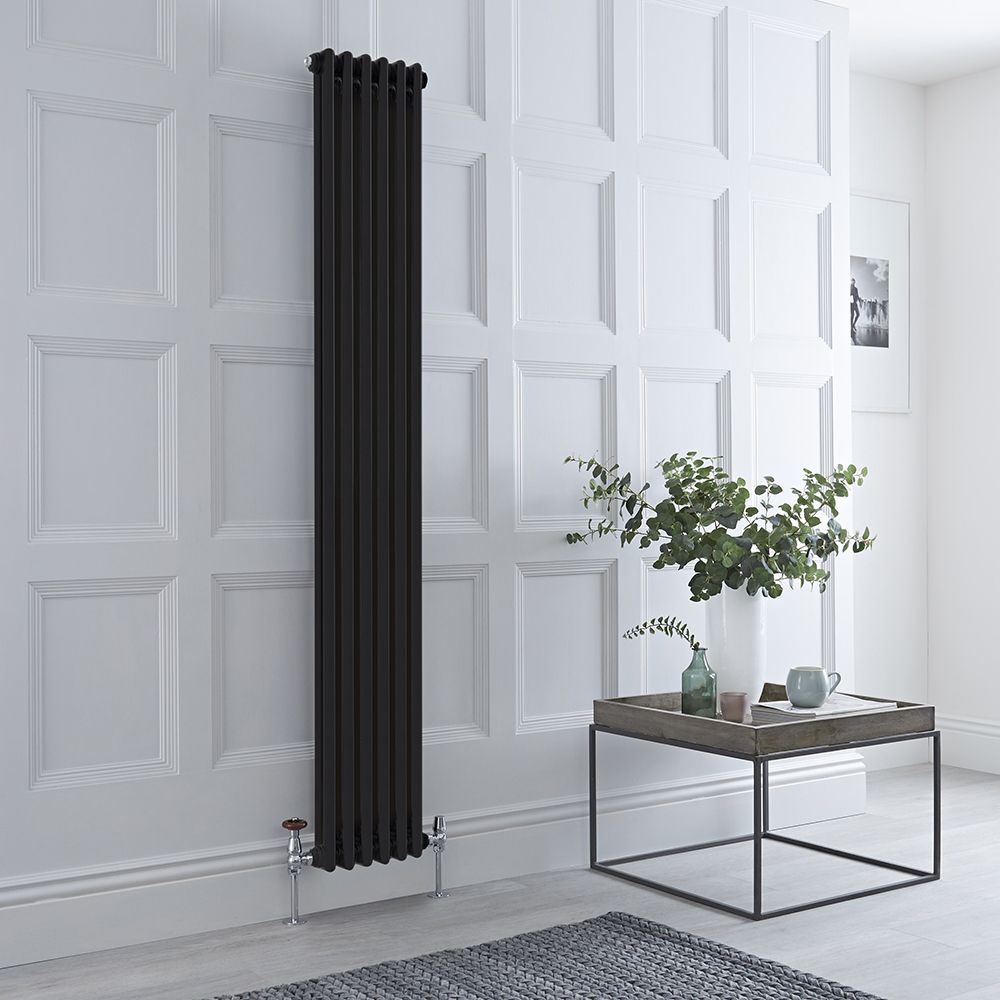 Regent - Black Vertical Column Traditional Cast-Iron Style Radiator - Multiple Sizes Available