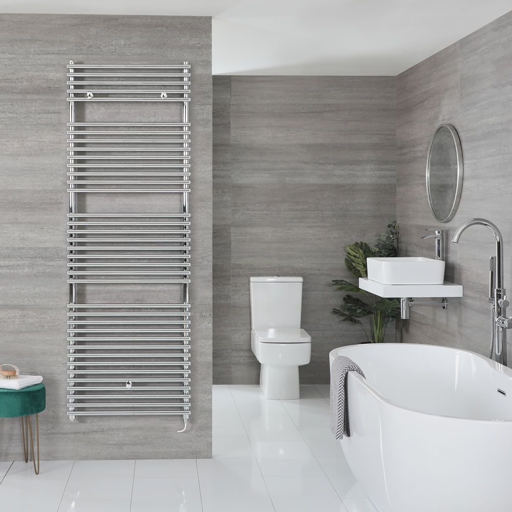 Arno Electric - Chrome Bar On Bar Plug-In Towel Warmer - 68 3/8” x 17 3/4”