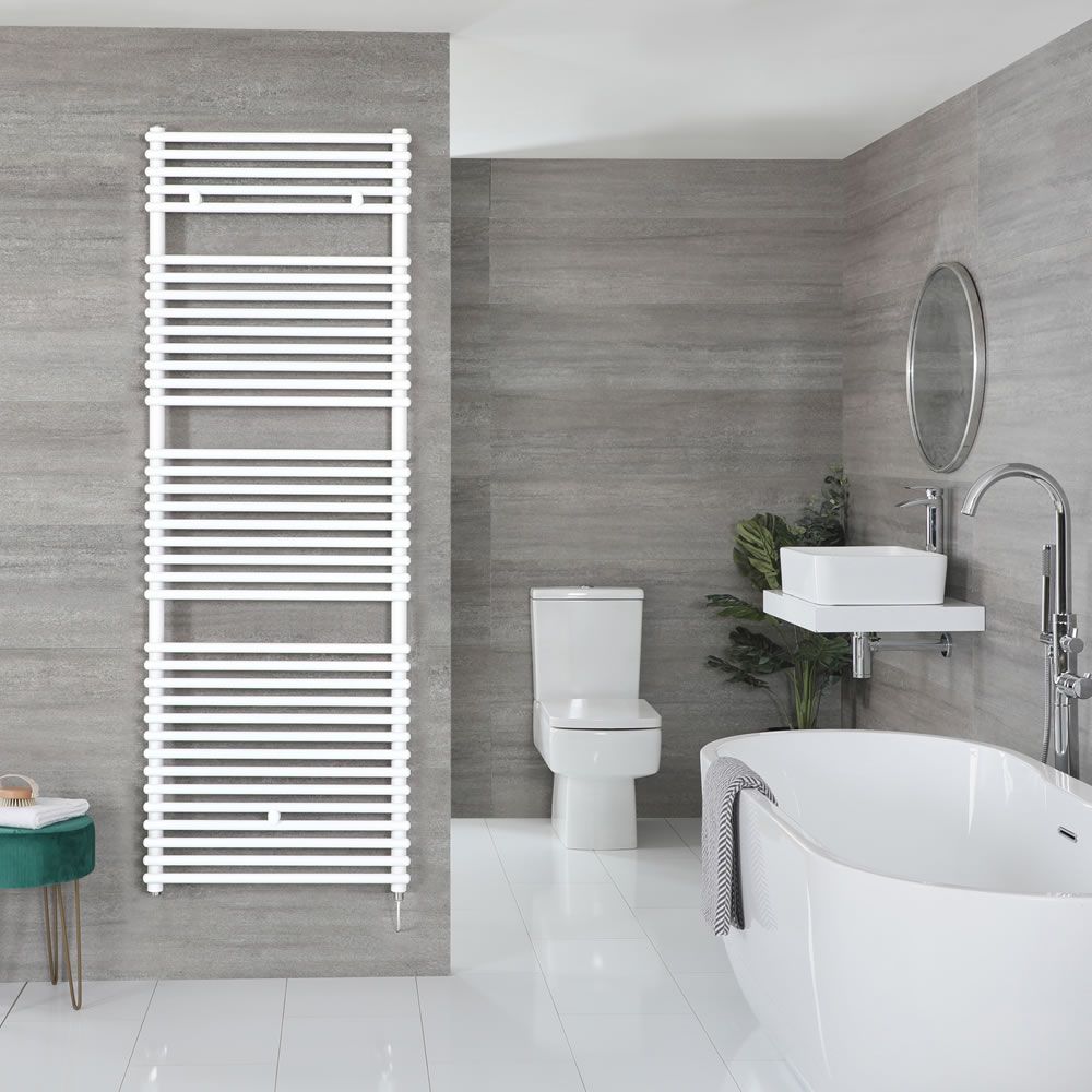 Arno Electric - White Bar On Bar Plug-In Towel Warmer - 68 3/8” x 17 3/4”