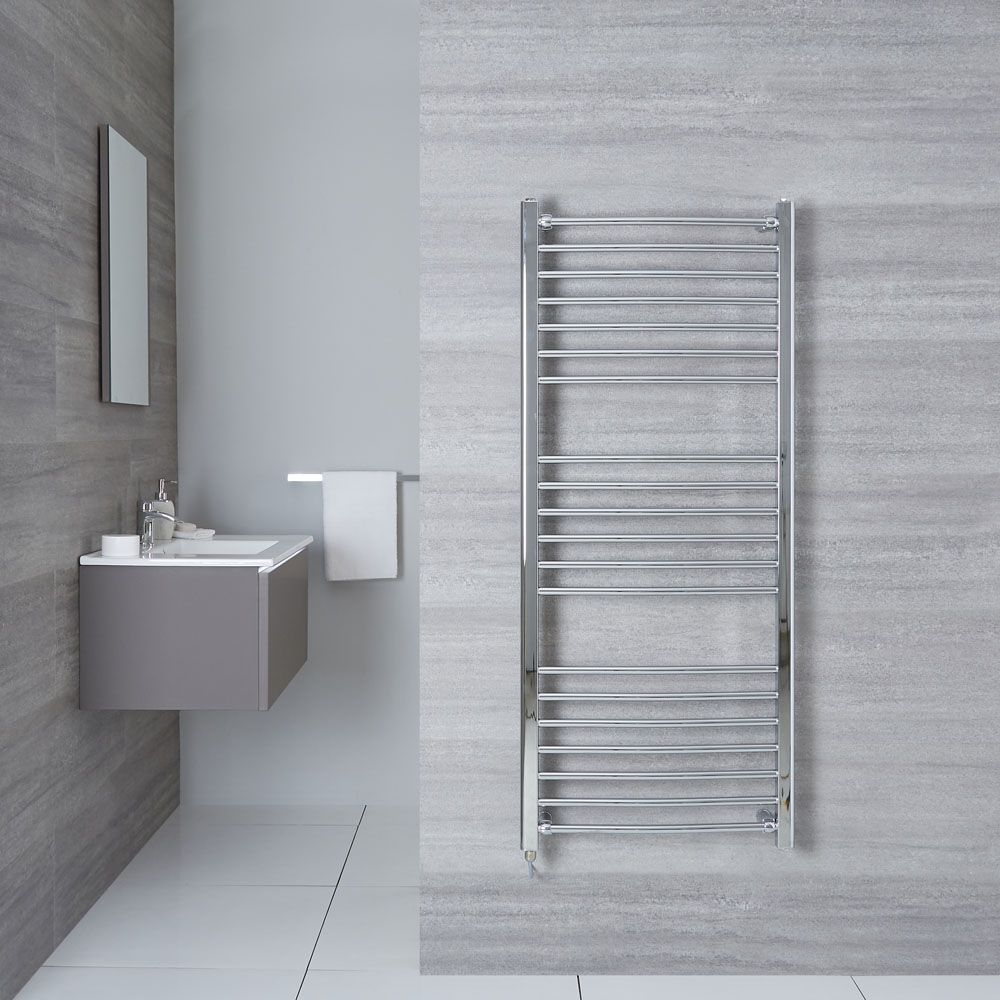 Eco Electric - Chrome Curved Plug-In Heated Towel Warmer - 55.25" x 23.75"