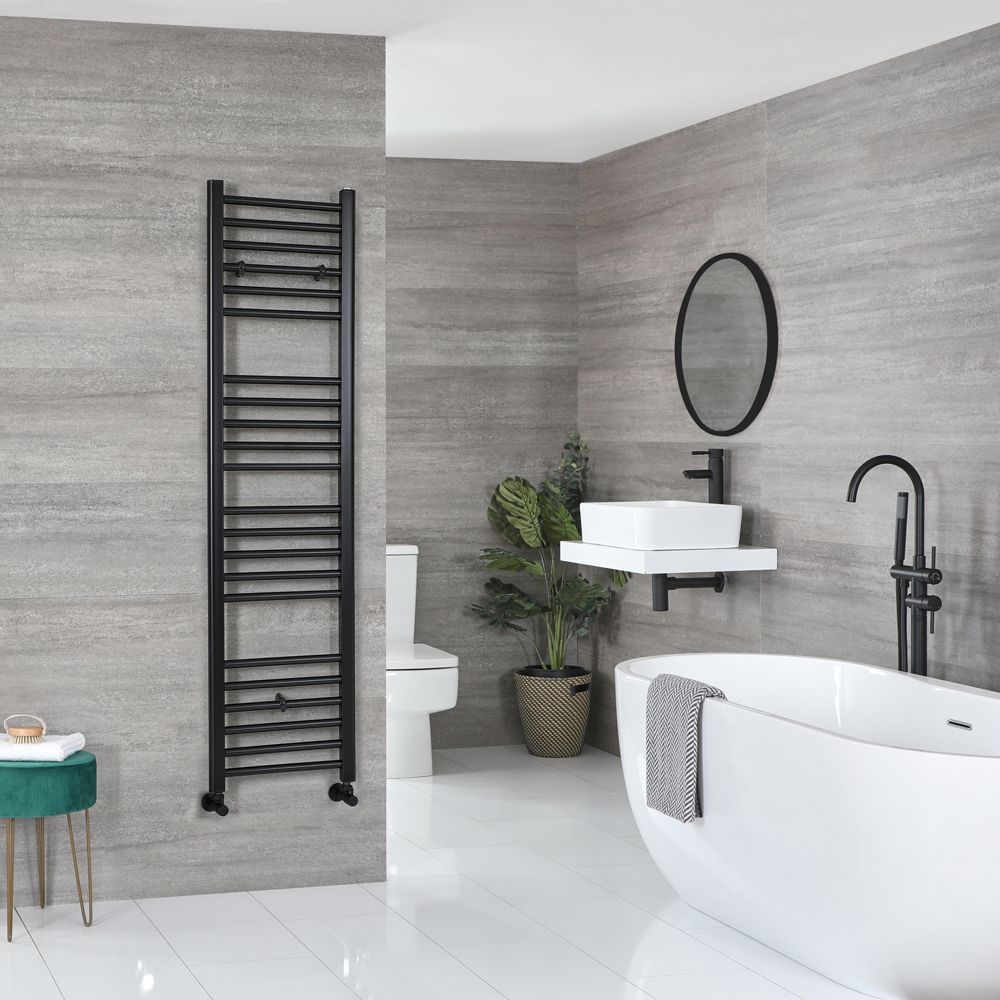 Nox - Matt Black Hydronic Flat Towel Warmer - 63” x 15 3/4”