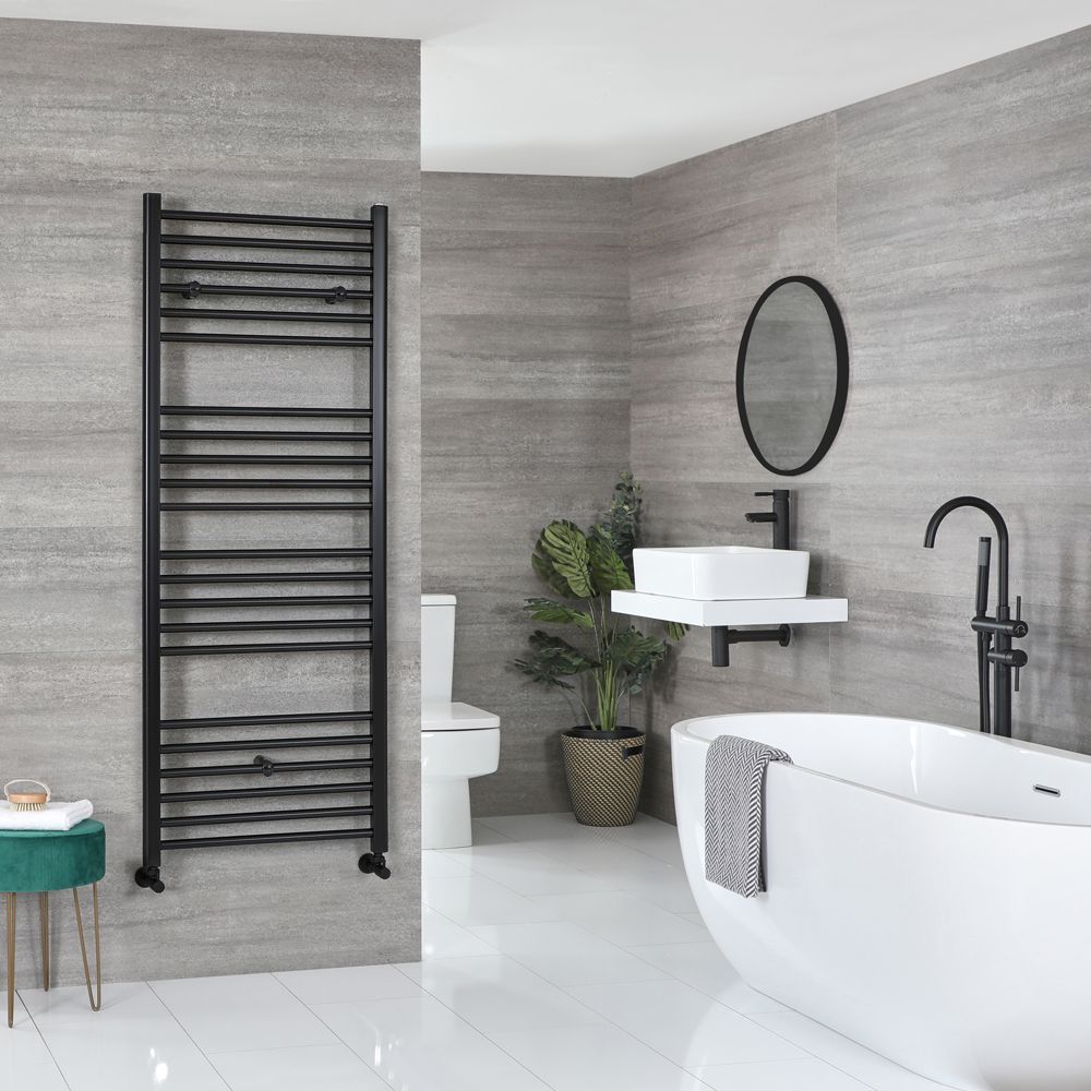 Nox - Matt Black Hydronic Flat Towel Warmer - 63” x 23 5/8”